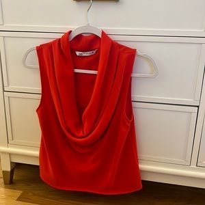 Zara Red Cowl Neck Blouse